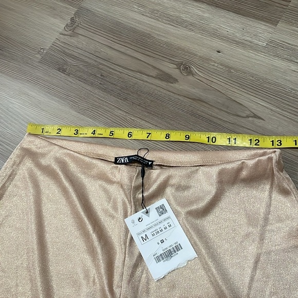 Zara Gold Shimmer Wide Leg Pants Pull on Womens M Flowy Lightweight Stretchy NWT - Picture 5 of 12
